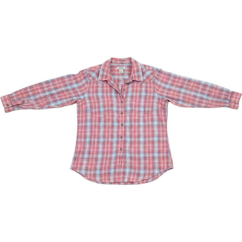 Ariat Billie Jean Shirt Womens XL Pink Blue Plaid Western Snap Relaxed 10055210